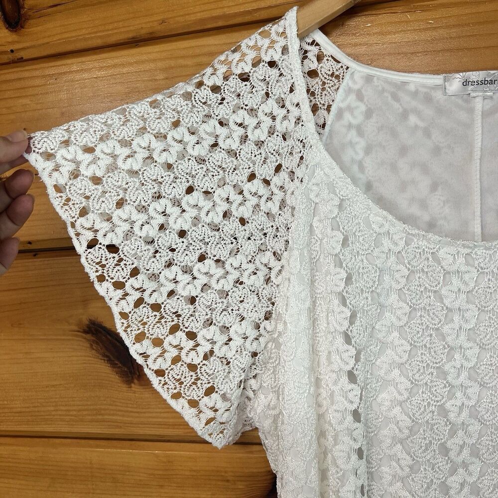 Dressbarn plus size 2X shark Bite Hem white laced w/lining pullover top. - Picture 2 of 5